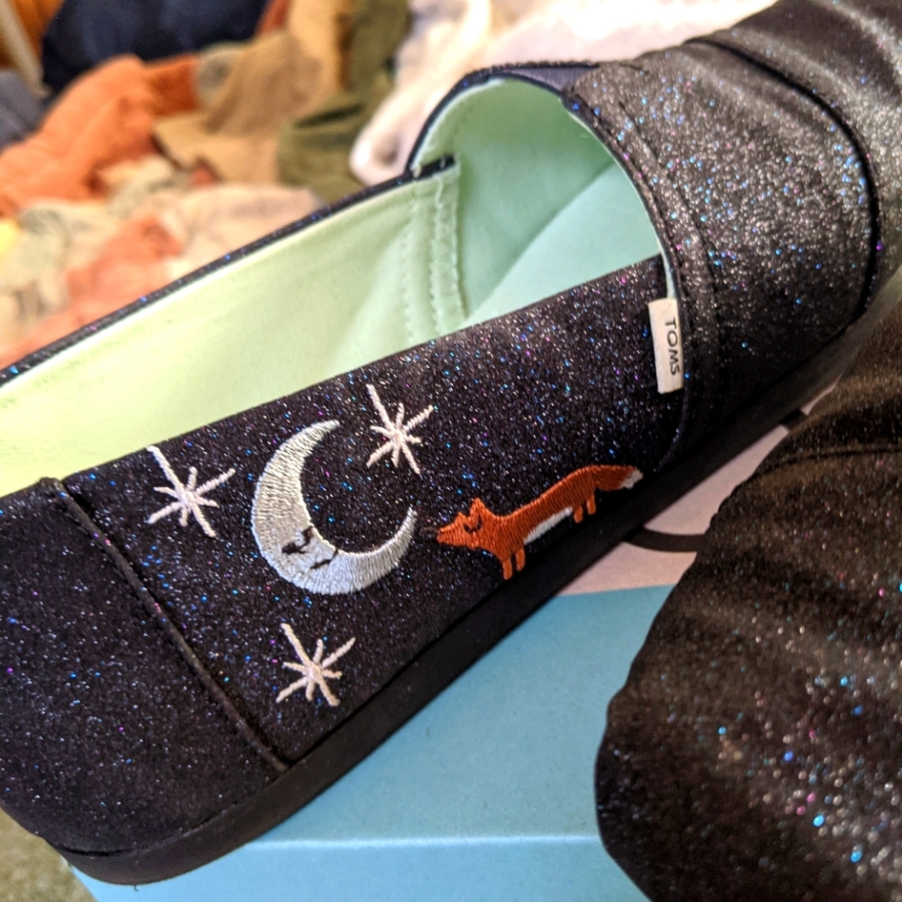 TOMS Alpargata Fox Midnight Blue Glitter Size 9 Slides